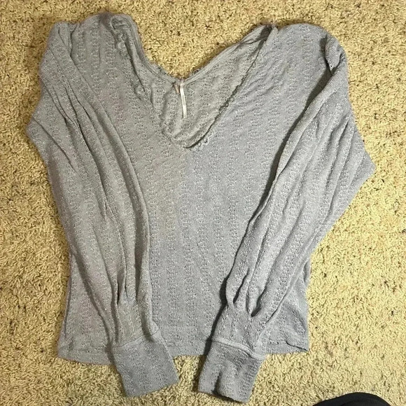 Free People Dream Girl Knit Top Blouse in Storm Grey Size L - Picture 2 of 5